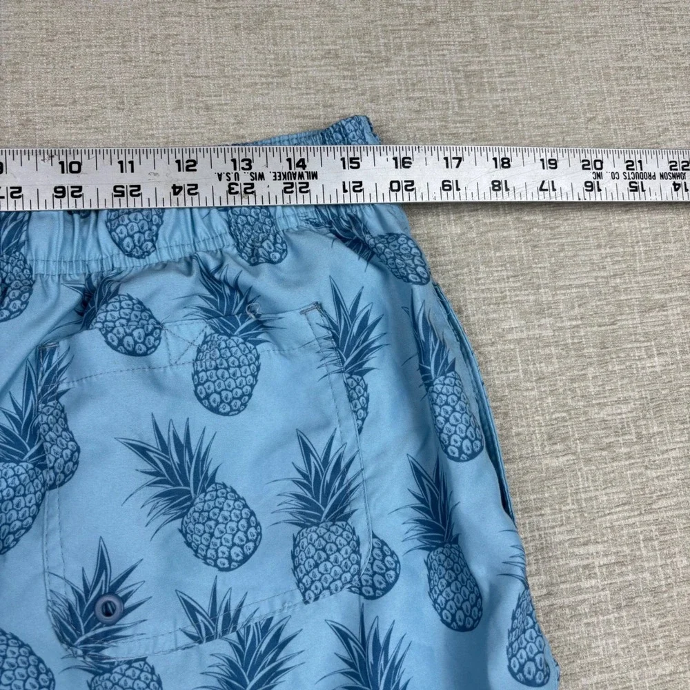Burnside Mens Blue Pineapple Print Swim Trunks Mesh Lined Shorts Size Large